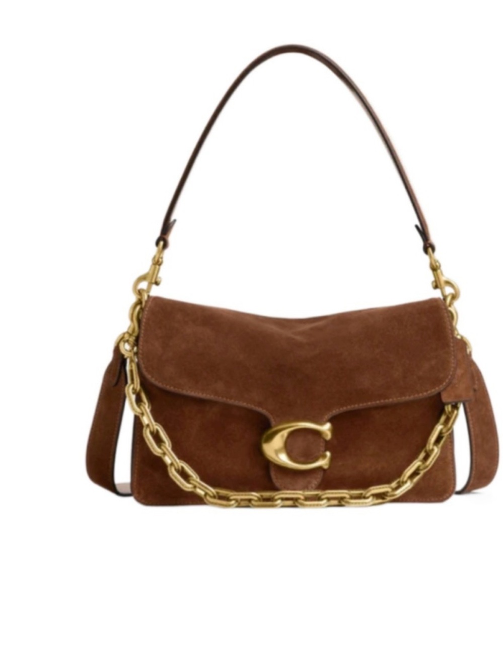 Coach Brown Suede Shoulder Bag with Gold Chain Accent
